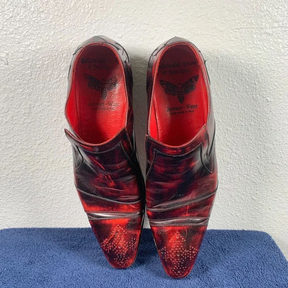 Jeffery West Shoes Villain Red Black Leather Derby Handmade Italy